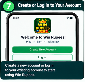 Creatan an Account, Register account in Win Ruppes APk Game 