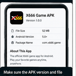 X666 Game APK step 3 showing APK version and file details before download