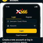 X666 Game APK step 8 showing the registration and login screen